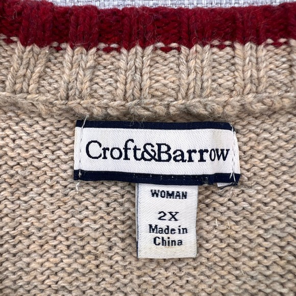 Croft & Barrow Embroidered Bird Zip Cardigan Sweater Women 2X Beige Cottagecore - Picture 4 of 10